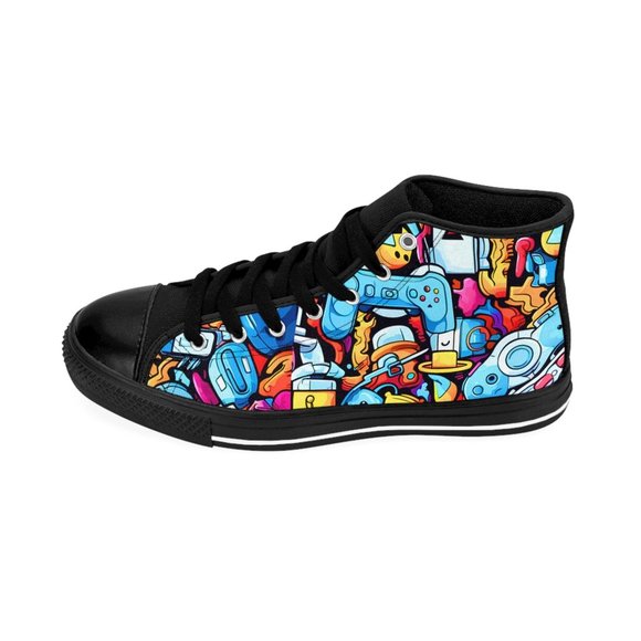 Video Game Graffiti Man Shoes, Luxury Stylish, Men's Canvas Boots, Classy Mod Ar - Picture 5 of 8